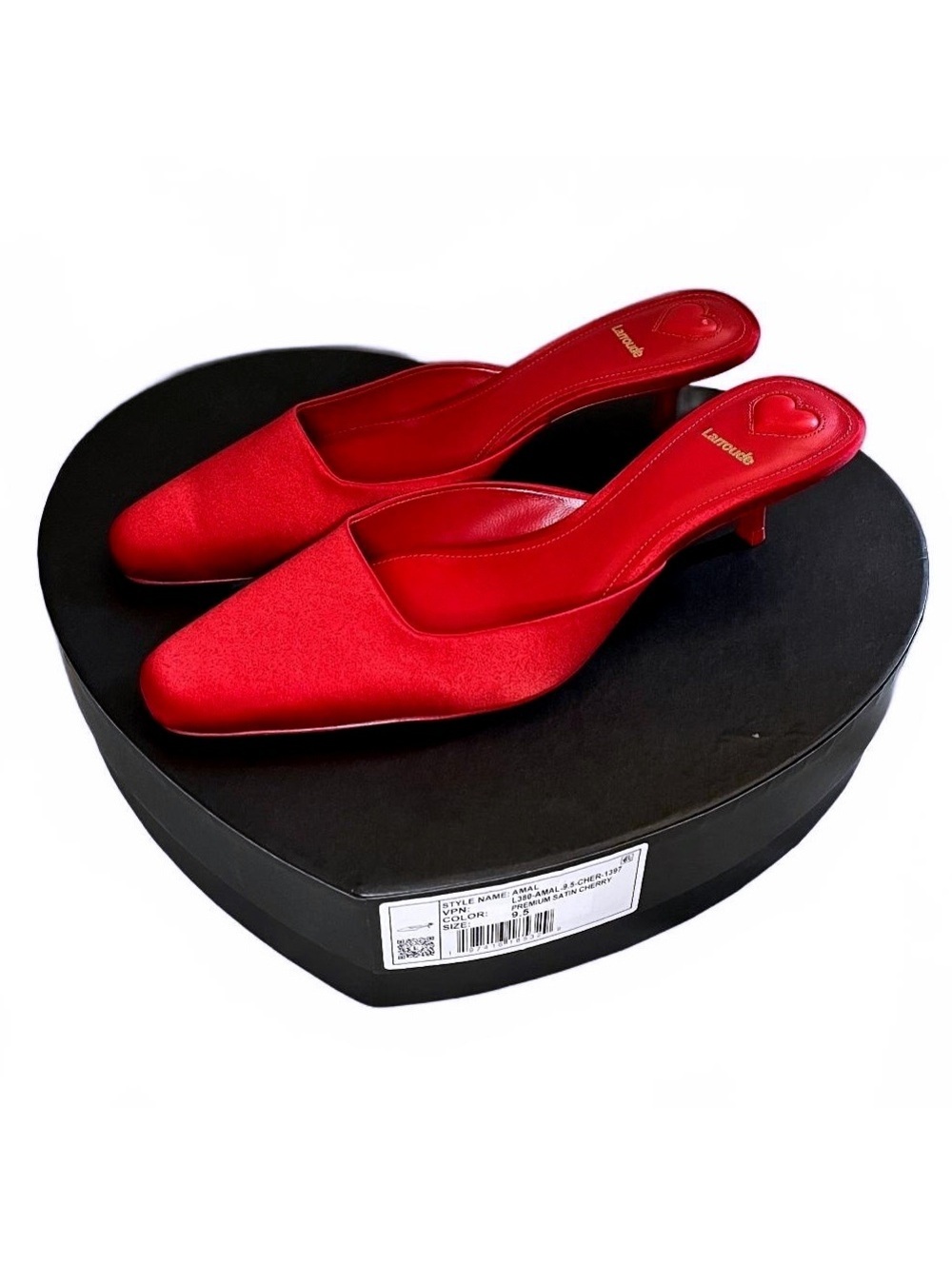 Larroude Amal Cherry Satin Mules Size 9.5 New in Box